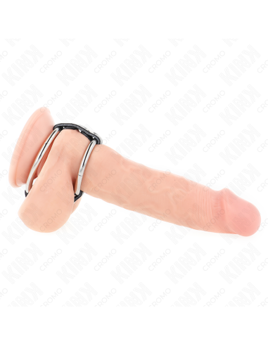 KINK - ANILLO PENE METAL DOBLE 3.8 CM A 5 CM CONECTADOS CON CUERO