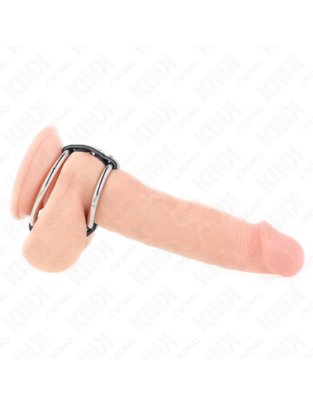 KINK - ANILLO PENE METAL DOBLE 3.8 CM A 5 CM CONECTADOS CON CUERO