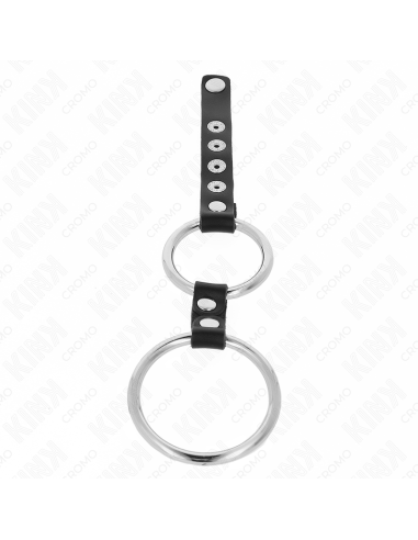 KINK - ANILLO PENE METAL DOBLE 3.8 CM A 5 CM CONECTADOS CON CUERO