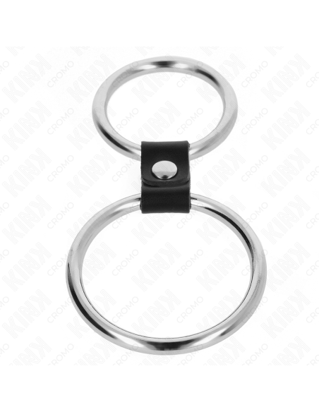 KINK - ANILLO PENE DOBLE METAL 3.7 CM A 5 CM CONECTADOS POR CORREA POLIPIEL MODELO 1