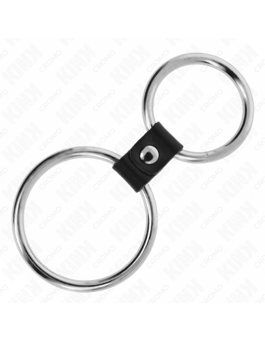 KINK - ANILLO PENE DOBLE METAL 3.7 CM A 5 CM CONECTADOS POR CORREA POLIPIEL MODELO 1