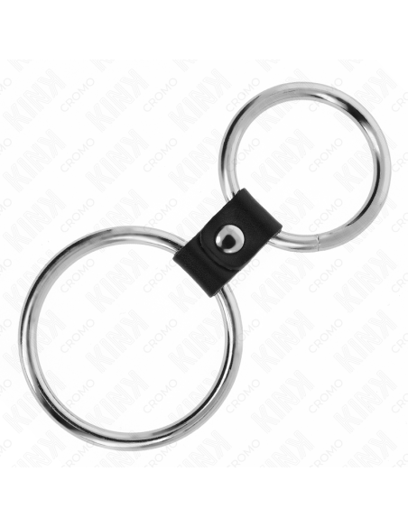 KINK - ANILLO PENE DOBLE METAL 3.7 CM A 5 CM CONECTADOS POR CORREA POLIPIEL MODELO 1