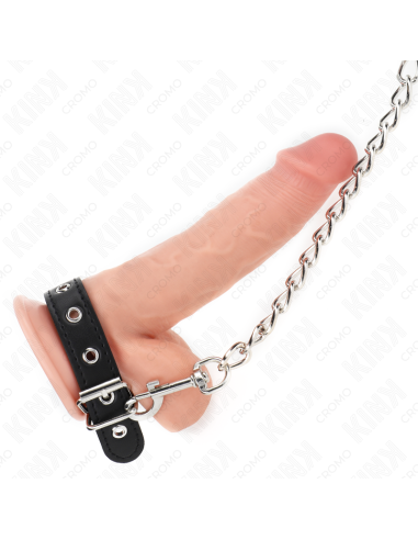 KINK - ANILLO PENE CUERO CON CORREA 21.5 X 2 CM Y CADENA METAL 60 CM