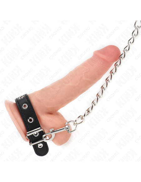 KINK - ANILLO PENE CUERO CON CORREA 21.5 X 2 CM Y CADENA METAL 60 CM