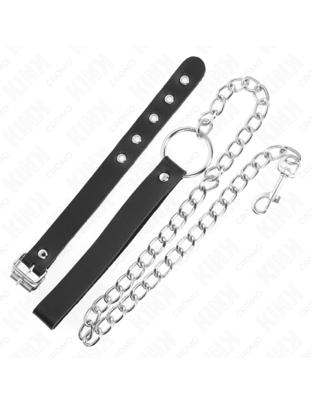 KINK - ANILLO PENE CUERO CON CORREA 21.5 X 2 CM Y CADENA METAL 60 CM