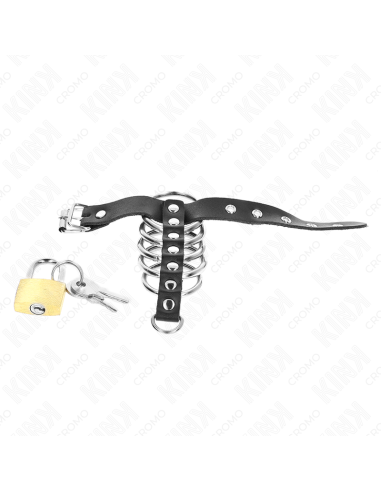 KINK - ANILLO PENE CUERO CORREA CON CERRADURA 21 X 2 CM Y 5 ANILLOS METAL DE 3 CM A 4 CM