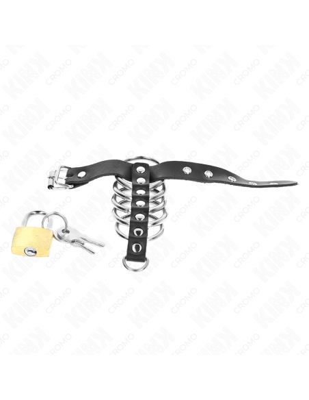 KINK - ANILLO PENE CUERO CORREA CON CERRADURA 21 X 2 CM Y 5 ANILLOS METAL DE 3 CM A 4 CM