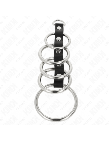 KINK - 5 ANILLOS PENE METAL 3.2 CM A 5 CM CONECTADOS POR POLIPIEL