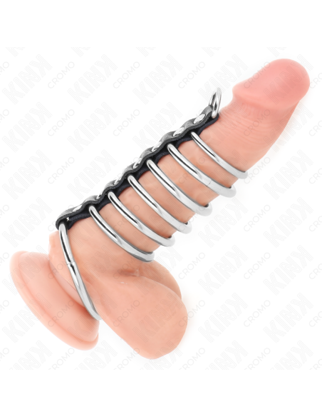 KINK - 7 ANILLOS PENE METAL 3.2 CM A 5 CM CONECTADOS POR POLIPIEL