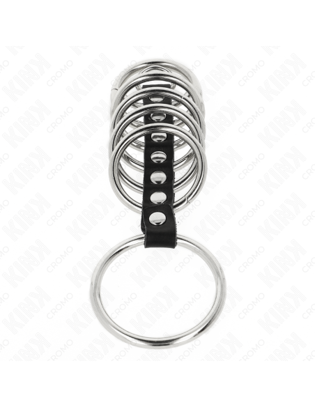 KINK - 7 ANILLOS PENE METAL 3.2 CM A 5 CM CONECTADOS POR POLIPIEL