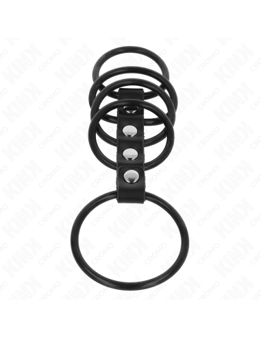 KINK - 5 ANILLOS PENE SILICONA 3.8 CM A 4.8 CM CONECTADOS POR CUERO