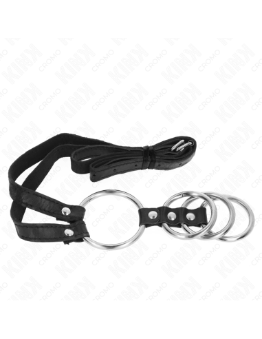 KINK - 4 ANILLOS PENE METAL CONECTADOS 3.8 CM A 5 CM CON CINTURÓN DE POLIPIEL 112 CM
