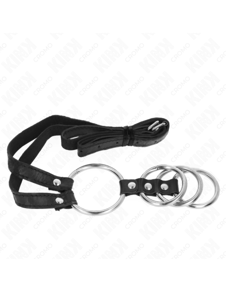 KINK - 4 ANILLOS PENE METAL CONECTADOS 3.8 CM A 5 CM CON CINTURÓN DE POLIPIEL 112 CM