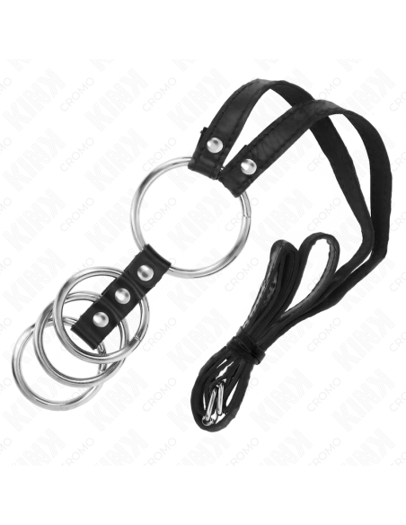 KINK - 4 ANILLOS PENE METAL CONECTADOS 3.8 CM A 5 CM CON CINTURÓN DE POLIPIEL 112 CM