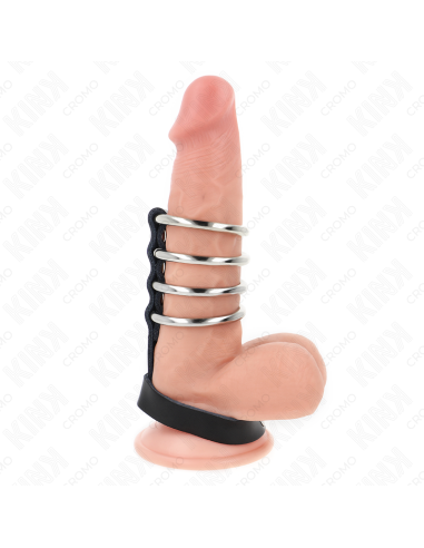KINK - 4 ANILLOS PENE METAL 3.8 CM CONECTADOS CON CORREA DE CUERO 22 X 1.5 CM Y CIERRE A PRESIÓN