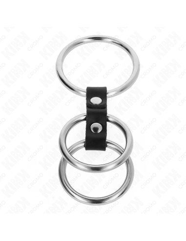 KINK - ANILLO PENE TRIPLE METAL 3.7 CM A 5 CM CONECTADOS CON CUERO