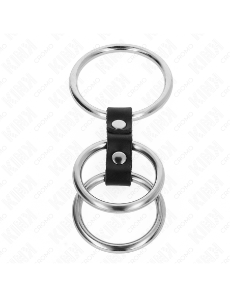 KINK - ANILLO PENE TRIPLE METAL 3.7 CM A 5 CM CONECTADOS CON CUERO