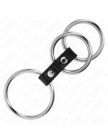 KINK - ANILLO PENE TRIPLE METAL 3.7 CM A 5 CM CONECTADOS CON CUERO