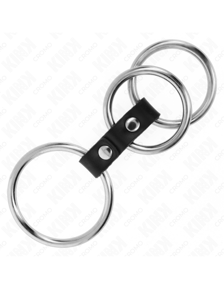 KINK - ANILLO PENE TRIPLE METAL 3.7 CM A 5 CM CONECTADOS CON CUERO