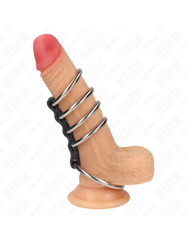 KINK - 5 ANILLOS PENE 3.7 CM A 5 CM METAL CONECTADOS POR CUERO