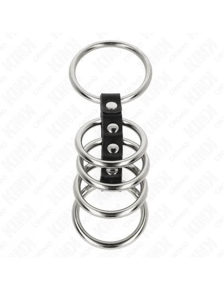 KINK - 5 ANILLOS PENE 3.7 CM A 5 CM METAL CONECTADOS POR CUERO