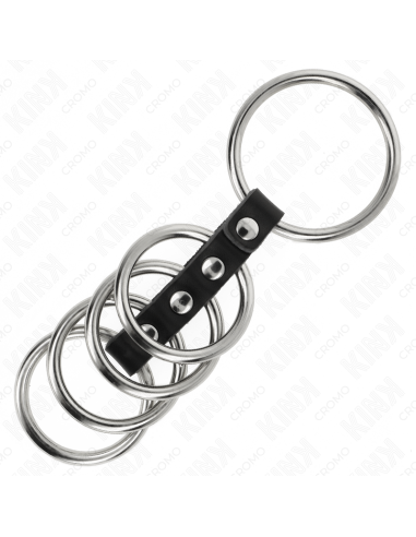 KINK - 5 ANILLOS PENE 3.7 CM A 5 CM METAL CONECTADOS POR CUERO