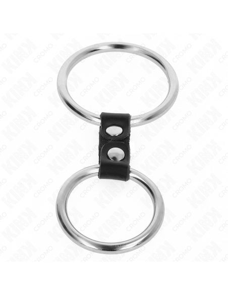 KINK - ANILLO PENE DOBLE METAL 3.7 CM A 5 CM CONECTADOS POR CORREA POLIPIEL MODELO 2