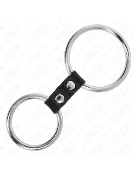 KINK - ANILLO PENE DOBLE METAL 3.7 CM A 5 CM CONECTADOS POR CORREA POLIPIEL MODELO 2