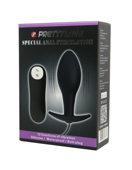 PRETTY LOVE - PLUG ANAL SILICONA FORMA ANCLA 12 MODOS VIBRACIÓN NEGRO