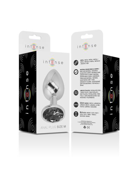 INTENSE - PLUG ANAL METAL ALUMINIO CON CRISTAL NEGRO TALLA M