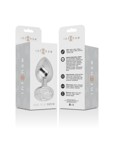 INTENSE - PLUG ANAL METAL ALUMINIO CON CRISTAL PLATA TALLA M