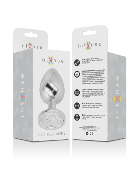INTENSE - PLUG ANAL METAL ALUMINIO CON CRISTAL PLATA TALLA L