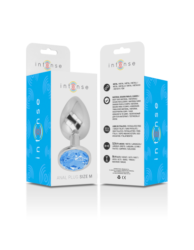 INTENSE - PLUG ANAL METAL ALUMINIO CON CRISTAL AZUL TALLA M