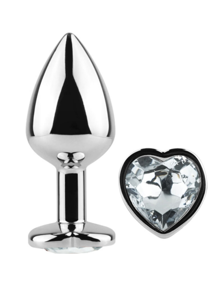 SECRETPLAY - METAL BUTT PLUG CORAZÓN TRANSPARENTE TALLA S 7 CM