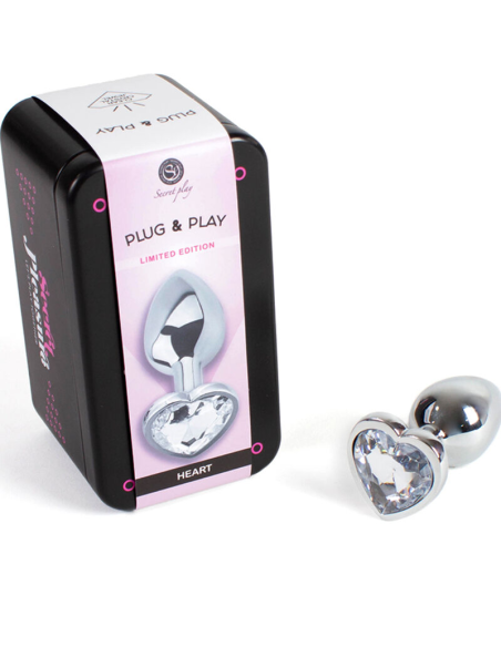 SECRETPLAY - METAL BUTT PLUG CORAZÓN TRANSPARENTE TALLA S 7 CM
