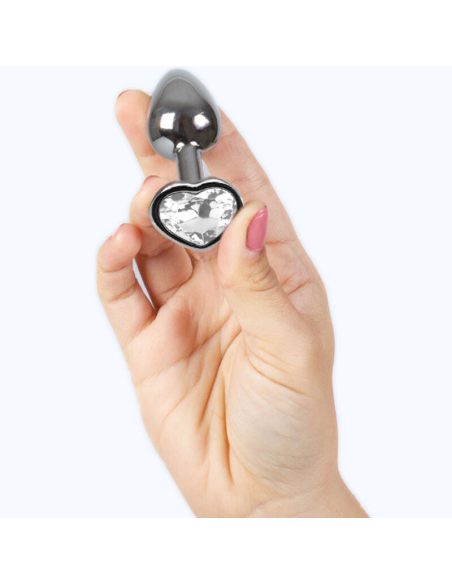 SECRETPLAY - METAL BUTT PLUG CORAZÓN TRANSPARENTE TALLA S 7 CM