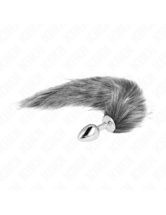 KINK - PLUG ANAL TALLA S 7 X 3 CM CON COLA SINTÉTICA 40 CM PLATEADO