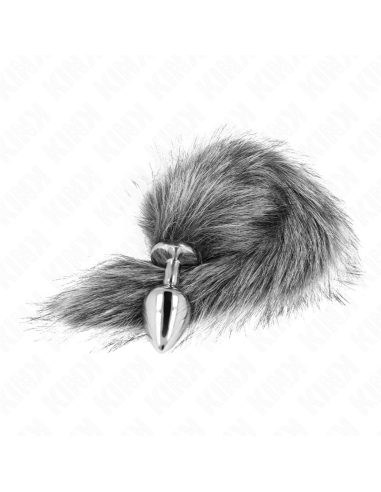 KINK - PLUG ANAL TALLA M 8 X 3.5 CM CON COLA SINTÉTICA 40 CM PLATEADO