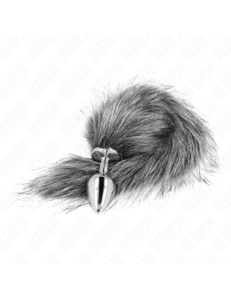 KINK - PLUG ANAL TALLA M 8 X 3.5 CM CON COLA SINTÉTICA 40 CM PLATEADO