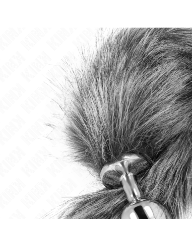 KINK - PLUG ANAL TALLA M 8 X 3.5 CM CON COLA SINTÉTICA 40 CM PLATEADO