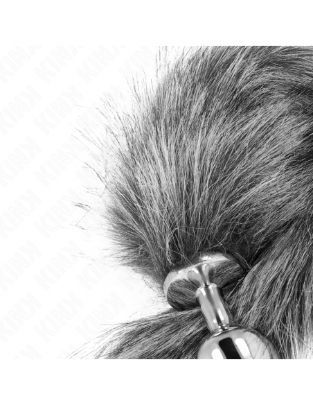 KINK - PLUG ANAL TALLA M 8 X 3.5 CM CON COLA SINTÉTICA 40 CM PLATEADO