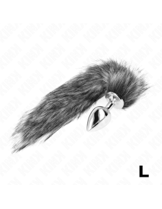 KINK - PLUG ANAL TALLA L 10 X 4 CM CON COLA SINTÉTICA 40 CM PLATEADO