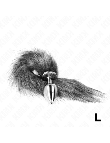 KINK - PLUG ANAL TALLA L 10 X 4 CM CON COLA SINTÉTICA 40 CM PLATEADO