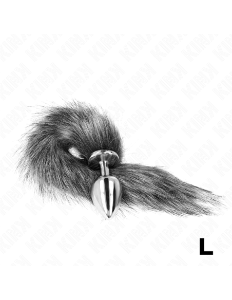 KINK - PLUG ANAL TALLA L 10 X 4 CM CON COLA SINTÉTICA 40 CM PLATEADO