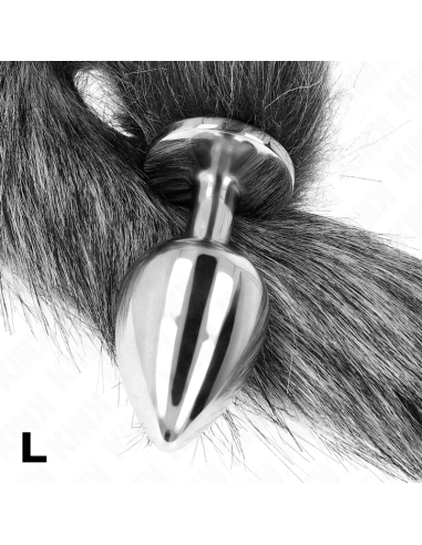 KINK - PLUG ANAL TALLA L 10 X 4 CM CON COLA SINTÉTICA 40 CM PLATEADO