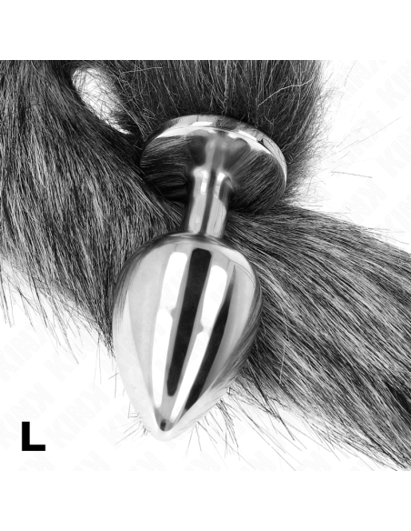 KINK - PLUG ANAL TALLA L 10 X 4 CM CON COLA SINTÉTICA 40 CM PLATEADO