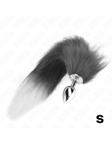 KINK - PLUG ANAL TALLA S 7 X 3 CM CON COLA SINTÉTICA 40 CM PLATEADO Y BLANCO