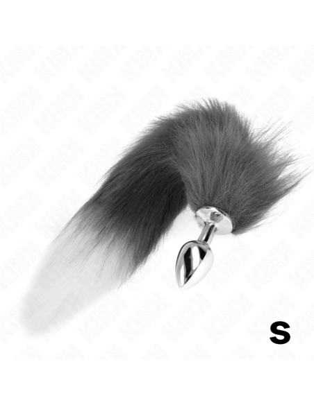 KINK - PLUG ANAL TALLA S 7 X 3 CM CON COLA SINTÉTICA 40 CM PLATEADO Y BLANCO