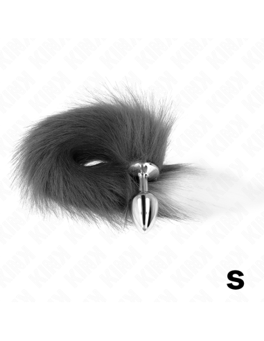 KINK - PLUG ANAL TALLA S 7 X 3 CM CON COLA SINTÉTICA 40 CM PLATEADO Y BLANCO