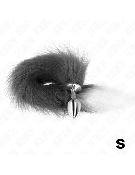 KINK - PLUG ANAL TALLA S 7 X 3 CM CON COLA SINTÉTICA 40 CM PLATEADO Y BLANCO